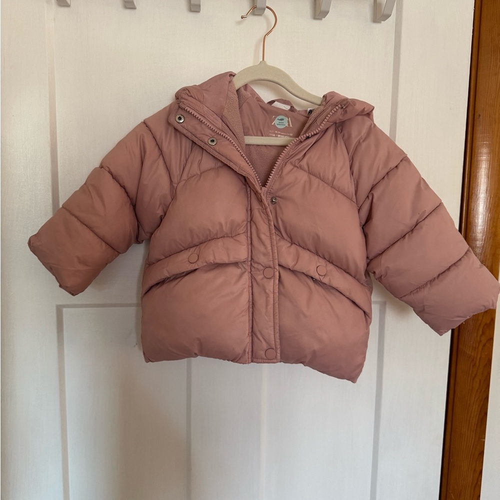 Zara Kids Hooded Puffer Jacket in Dusty Rose